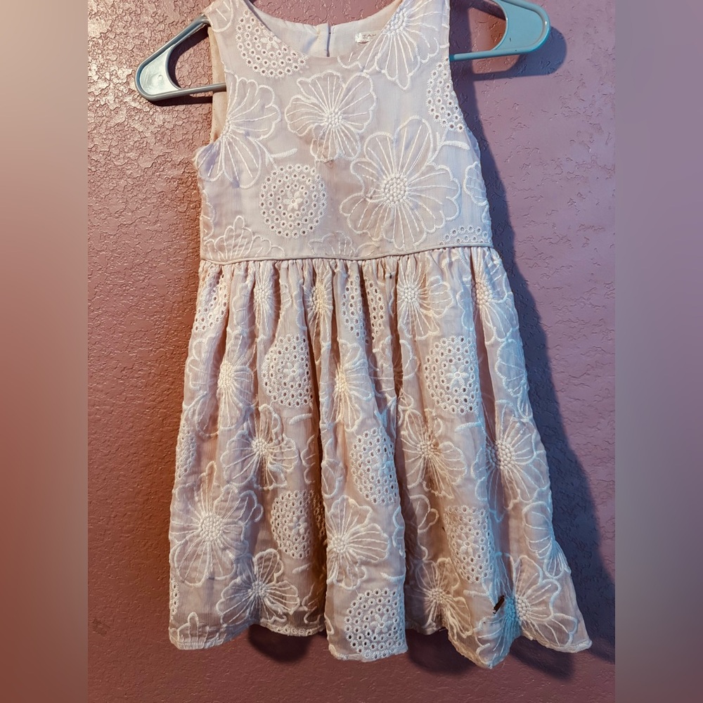 Tahari Cream Floral Eyelet Girls Dress